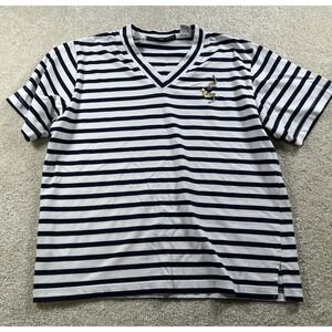Needle & Threads Womens S Blue & White Striped Natical Tshirt Vneck Preppy